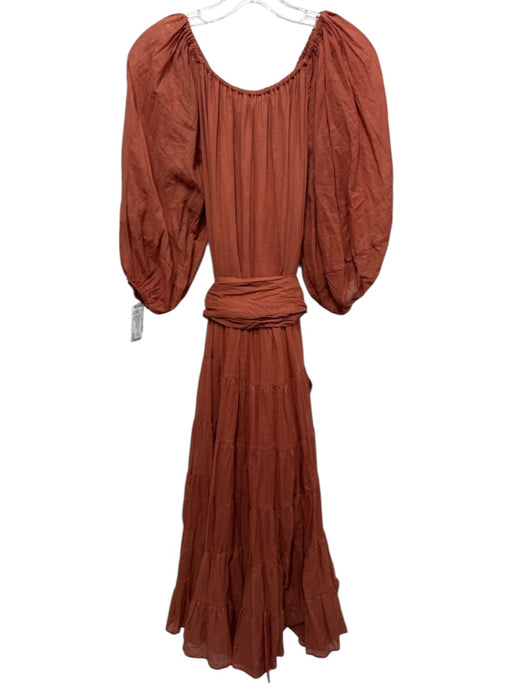 Erika Pena Size S/M Rust Orange Cotton 1/2 Balloon Sleeve Elastic Neck Dress Rust Orange / S/M