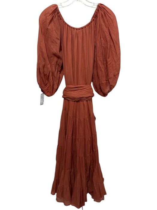Erika Pena Size S/M Rust Orange Cotton 1/2 Balloon Sleeve Elastic Neck Dress Rust Orange / S/M