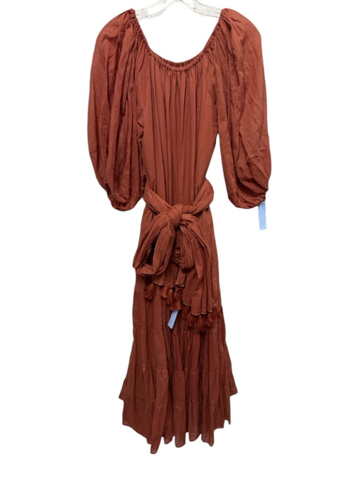 Erika Pena Size S/M Rust Orange Cotton 1/2 Balloon Sleeve Elastic Neck Dress Rust Orange / S/M