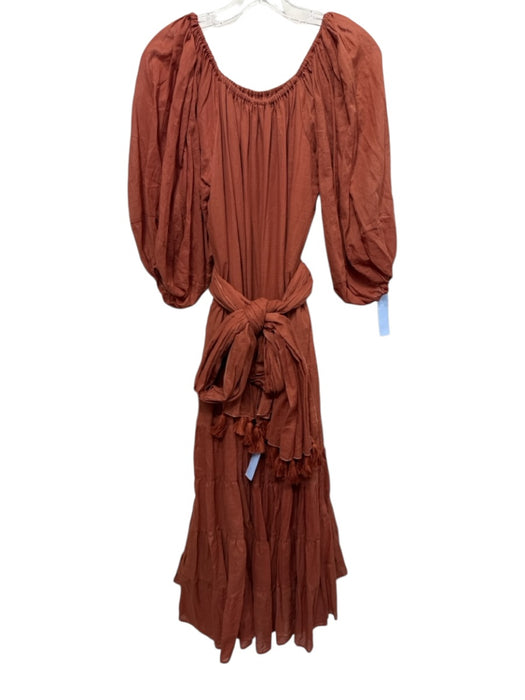Erika Pena Size S/M Rust Orange Cotton 1/2 Balloon Sleeve Elastic Neck Dress Rust Orange / S/M