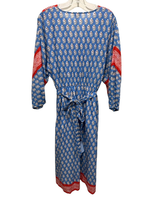 J. Crew Beachwear Size L Blue, Red & White Cotton Floral 1/2 Button Midi Dress Blue, Red & White / L