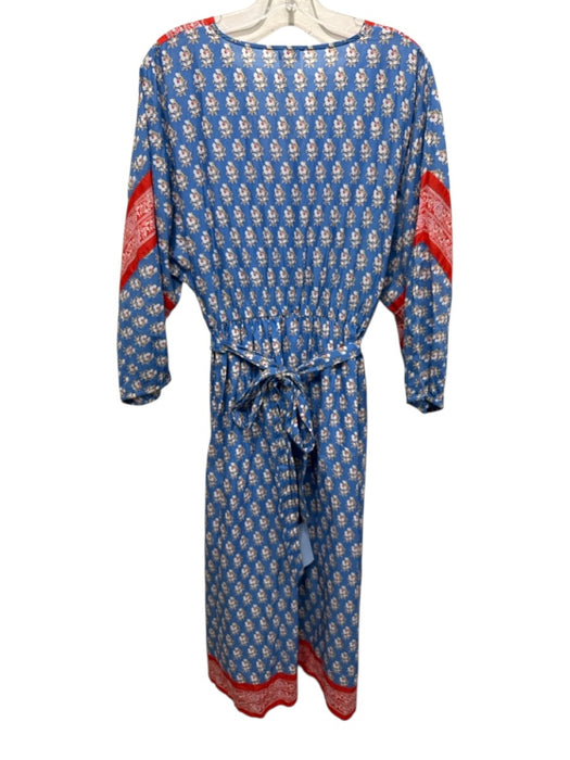 J. Crew Beachwear Size L Blue, Red & White Cotton Floral 1/2 Button Midi Dress Blue, Red & White / L