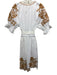 Julia Amory Size XXL White & Beige Cotton Embroidered Short Puff Sleeve Dress White & Beige / XXL