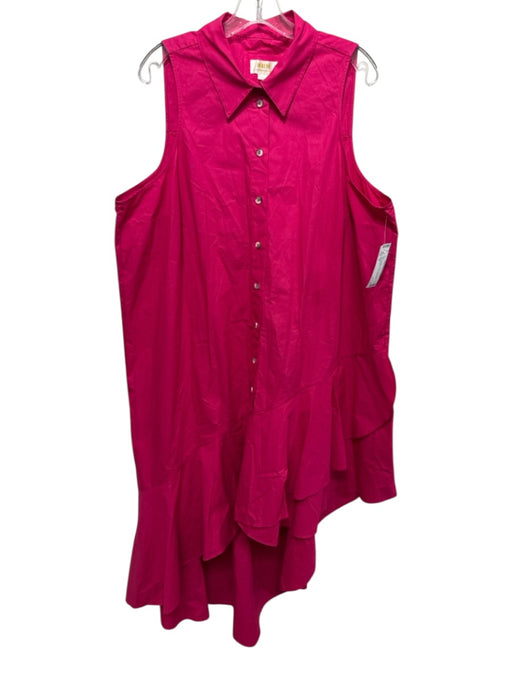 Maeve Size 1X Fuchsia Cotton Sleeveless Collared Button Front Asymmetrical Dress Fuchsia / 1X