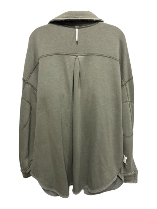 Free People Size L Army Green Cotton Blend Boucle Button Front Collared Jacket Army Green / L