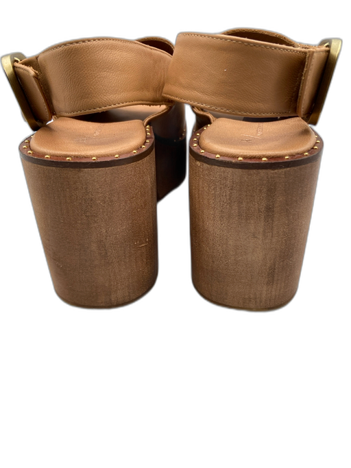 Anthropologie Shoe Size 40 Beige Leather Upper Ankle Strap Square Toe Clogs Beige / 40