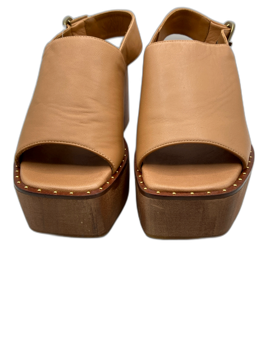 Anthropologie Shoe Size 40 Beige Leather Upper Ankle Strap Square Toe Clogs Beige / 40