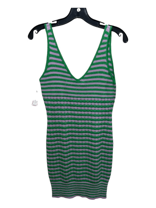 Ramy Brook Size S Green & Purple Cotton Blend Crochet Striped Sleeveless Dress Green & Purple / S