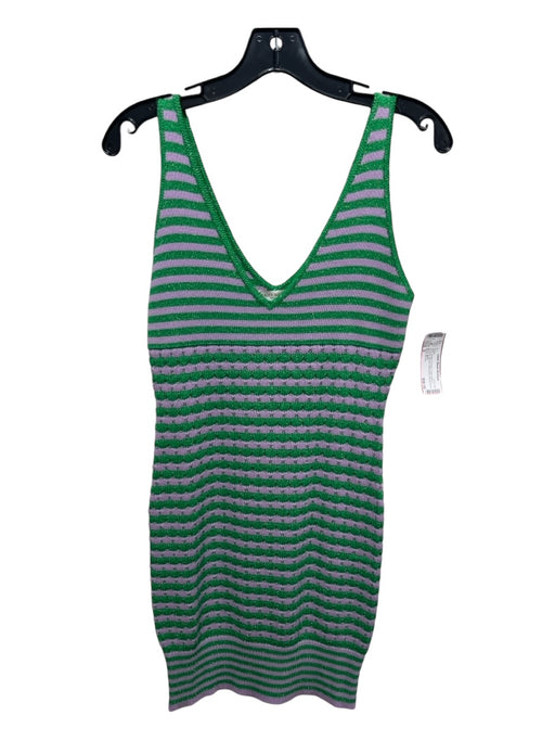 Ramy Brook Size S Green & Purple Cotton Blend Crochet Striped Sleeveless Dress Green & Purple / S