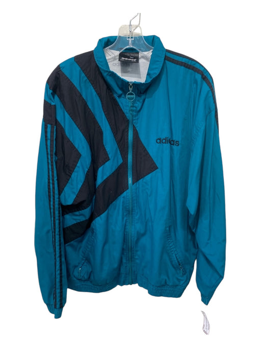 Adidas Vintage Size M Teal & Black Synthetic Solid Windbreaker Zip Up Jacket M