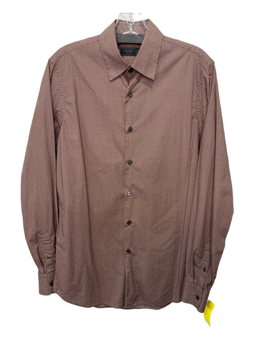 Prada Size 15.5 Brown & Blue Cotton Dots Button Down Men's Long Sleeve Shirt 15.5