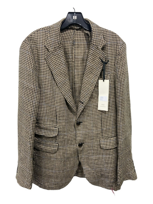 Man 1924 NWT Tan & Black Wool Blend Houndstooth 2 Button Men's Blazer 48