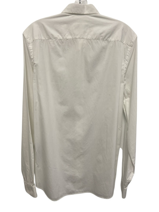 Prada Size 15.5 White Cotton Solid Button Up Spread Collar Long Sleeve Shirt White / 15.5