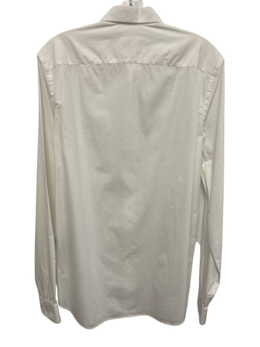 Prada Size 15.5 White Cotton Solid Button Up Spread Collar Long Sleeve Shirt White / 15.5