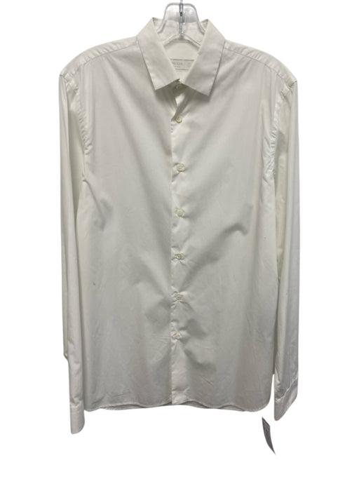 Prada Size 15.5 White Cotton Solid Button Up Spread Collar Long Sleeve Shirt White / 15.5