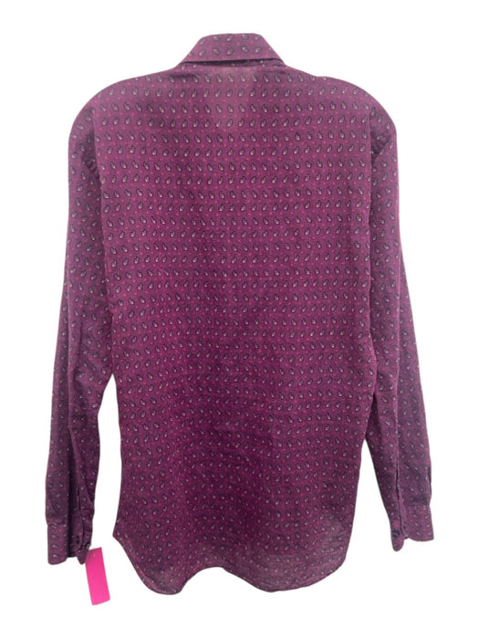 Etro Size 39 Purple Linen Paisley Button up Men's Long Sleeve Shirt Purple / 39