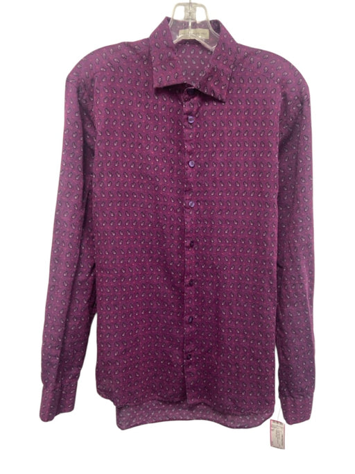 Etro Size 39 Purple Linen Paisley Button up Men's Long Sleeve Shirt Purple / 39