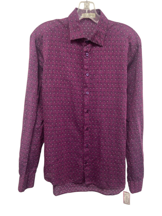 Etro Size 39 Purple Linen Paisley Button up Men's Long Sleeve Shirt Purple / 39