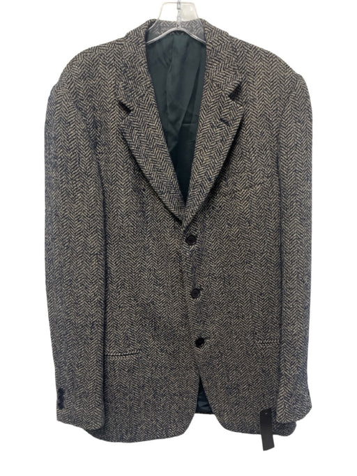 Zegna Tan & Blue Cotton Blend Herringbone 3 button Men's Blazer Tan & Blue / 52