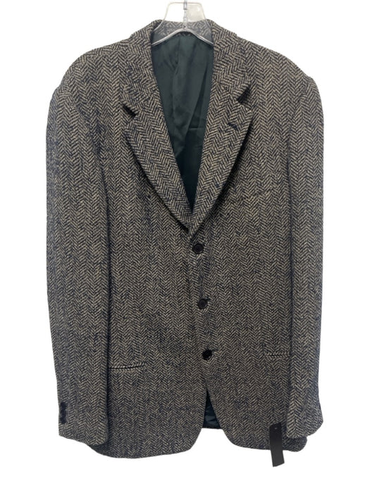 Zegna Tan & Blue Cotton Blend Herringbone 3 button Men's Blazer Tan & Blue / 52