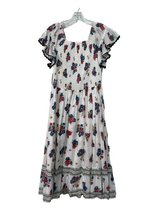 Tory Burch Size L White Red blue & Yellow Cotton Floral Off Shoulder Maxi Dress White Red blue & Yellow / L