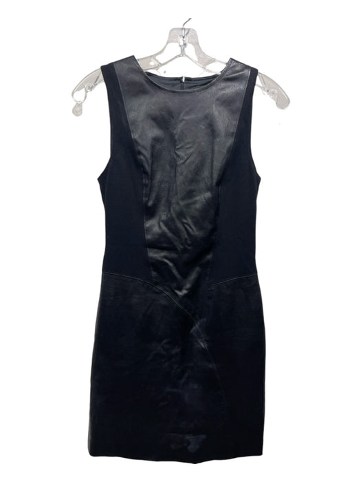 Theory Size 2 Black Polyester Blend Leather Fabric Block Sleeveless Dress Black / 2