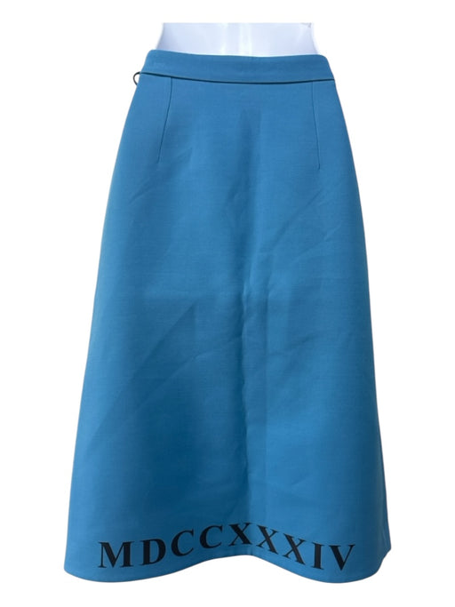 Gucci Size 40 Blue Silk Blend Logo Roman Numeral Mid Length Skirt Blue / 40