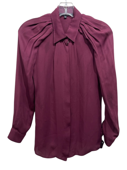 Gucci Size 38 Burgundy Silk Button Down Sheer Long Sleeve Top Burgundy / 38
