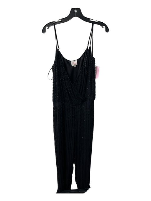 Parker Size S Black Silk Beaded Spaghetti Strap Elastic Waist Tapered Jumpsuit Black / S