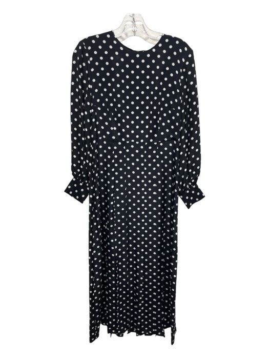 Rixo Size S Black & White Silk Polka Dots Pleated Slit Dress Black & White / S