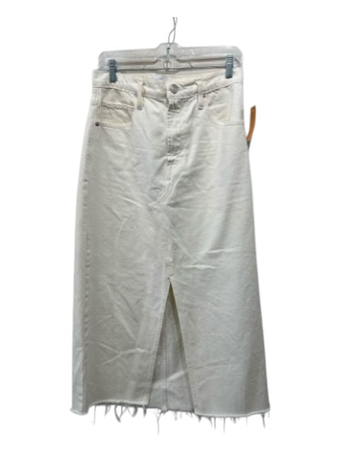 Frame Size 28 Ecru Cotton Zip Fly Frayed Hem Skirt Ecru / 28