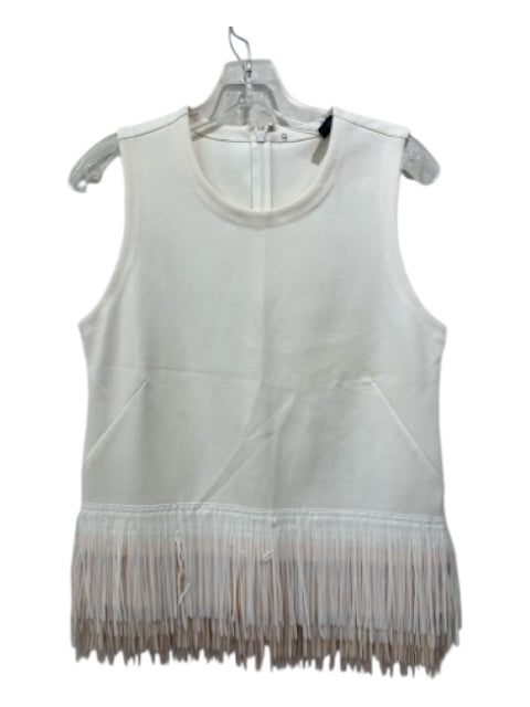 J. Crew Size S Cream Cotton & Nylon Sleeveless Back Zip Fringe hem Darted Top Cream / S