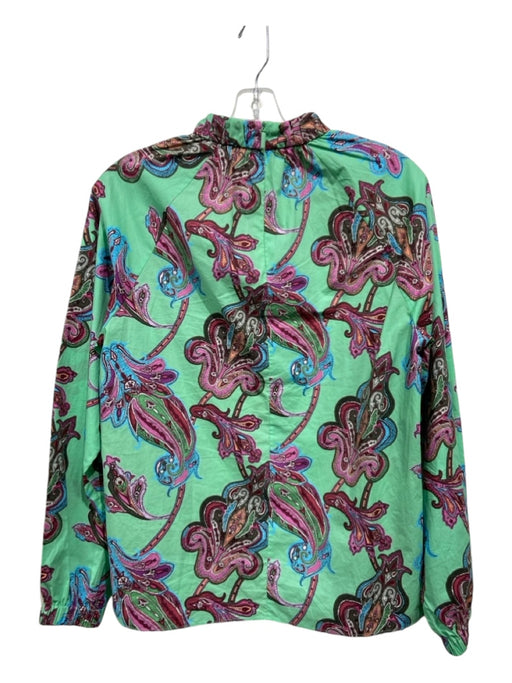 Tibi Size XS Mint & Multi Cotton Long Sleeve Paisley Mock Neck Elastic Cuff Top Mint & Multi / XS