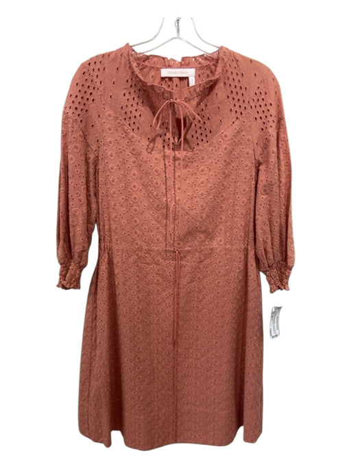 See By Chloe Size XS/36 Burnt Orange Cotton 1/2 Sleeve Eyelet Neck Tie Dress Burnt Orange / XS/36