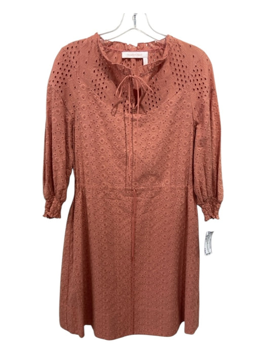 See By Chloe Size XS/36 Burnt Orange Cotton 1/2 Sleeve Eyelet Neck Tie Dress Burnt Orange / XS/36
