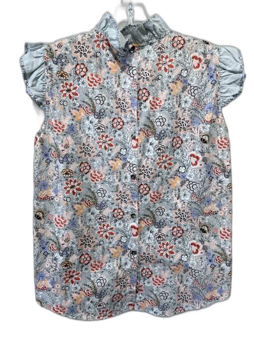 La Vie Rebecca Taylor Size M Gray, Orange, Multi Cotton Ruffle Cap Sleeve Top Gray, Orange, Multi / M