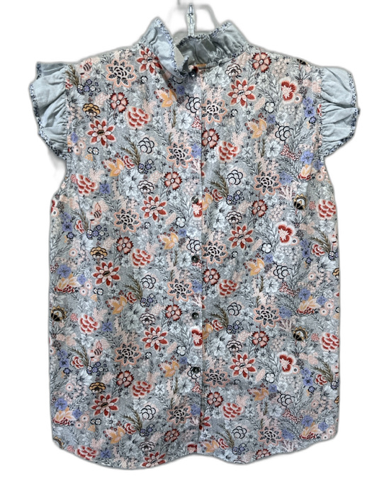 La Vie Rebecca Taylor Size M Gray, Orange, Multi Cotton Ruffle Cap Sleeve Top Gray, Orange, Multi / M