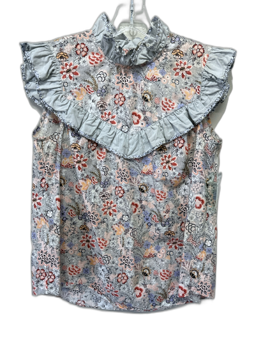 La Vie Rebecca Taylor Size M Gray, Orange, Multi Cotton Ruffle Cap Sleeve Top Gray, Orange, Multi / M