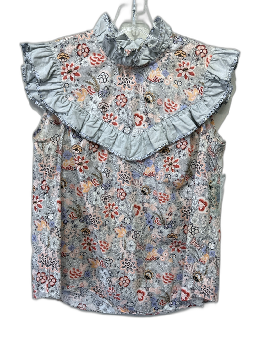 La Vie Rebecca Taylor Size M Gray, Orange, Multi Cotton Ruffle Cap Sleeve Top Gray, Orange, Multi / M