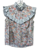 La Vie Rebecca Taylor Size M Gray, Orange, Multi Cotton Ruffle Cap Sleeve Top Gray, Orange, Multi / M