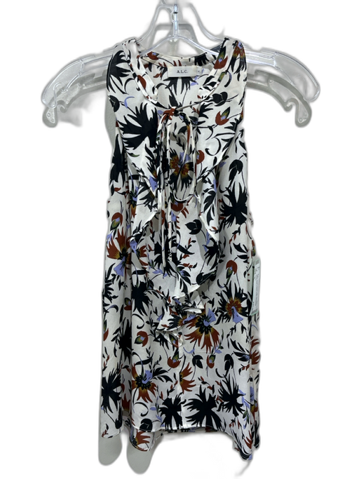 A.L.C. Size 4 Black, Brown, Purple Silk Sleeveless Floral Print V Neck Top Black, Brown, Purple / 4