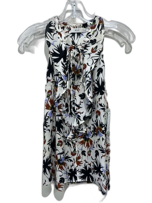 A.L.C. Size 4 Black, Brown, Purple Silk Sleeveless Floral Print V Neck Top Black, Brown, Purple / 4
