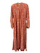 Natalie Martin Size XS Orange & White Silk Floral Long Sleeve V Neck Maxi Dress Orange & White / XS