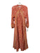 Natalie Martin Size XS Orange & White Silk Floral Long Sleeve V Neck Maxi Dress Orange & White / XS