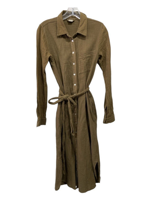 Magaschoni Size S Brown Organic Cotton Button Down Long Sleeve Shirt Dress Dress Brown / S