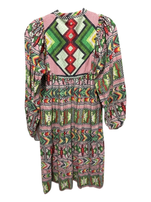 Farm Rio Size XS Multicolor Linen & Viscose V Neck Beaded Tassel Midi Dress Multicolor / XS