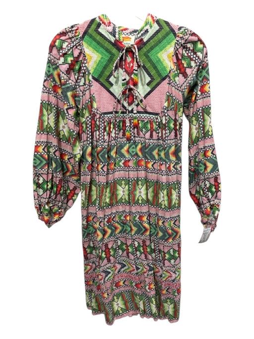 Farm Rio Size XS Multicolor Linen & Viscose V Neck Beaded Tassel Midi Dress Multicolor / XS