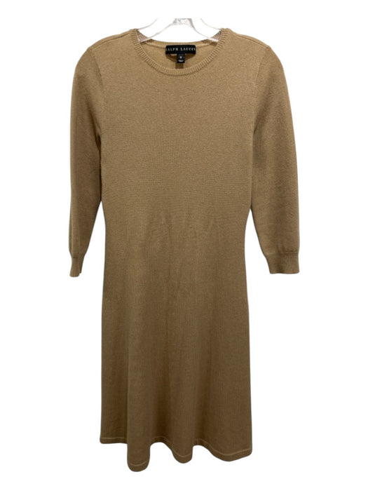 Ralph Lauren Black Size M Camel Tan Cashmere Knit 3/4 Sleeve Crew Neck Dress Camel Tan / M