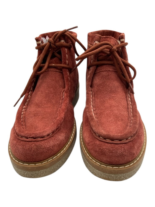 Sundance Shoe Size 37 Rust Red & Brown Suede Lace Up Ankle Moccasin Booties Rust Red & Brown / 37