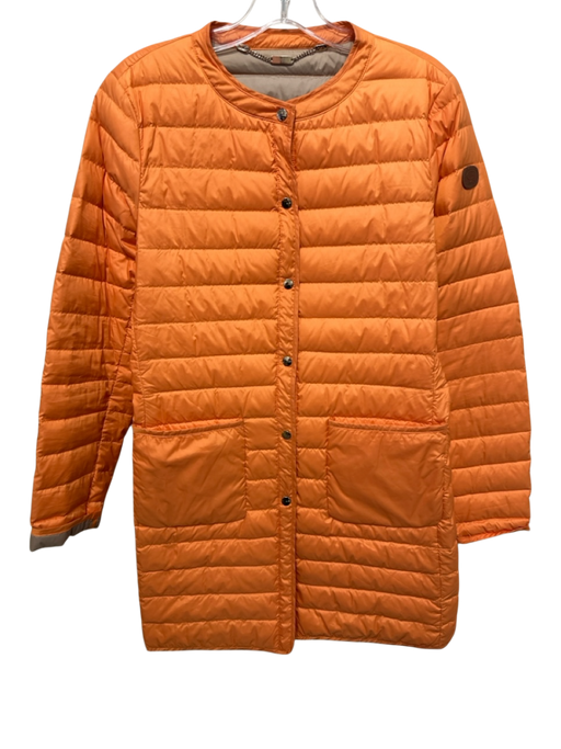 Gimo's Size 44 Orange Polyester Blend Down Fill Snap Button Front Long Jacket Orange / 44